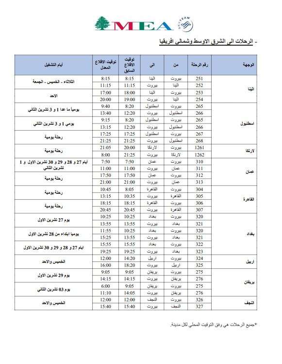 طيران الشرق الأوسط تعلن عن برنامج رحلاتها في هذه التواريخ
