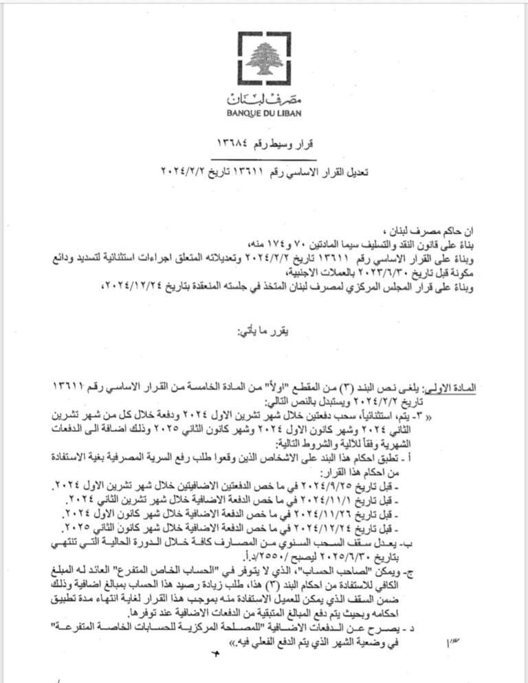 قرار هام جداً من مصرف لبنان 