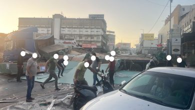إنقلاب شاحنة على طريق عام المكلس – المنصورية