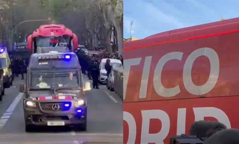 تحطم نافذتين في حافلة أتلتيكو مدريد قبل قمة برشلونة في دوري الأبطال