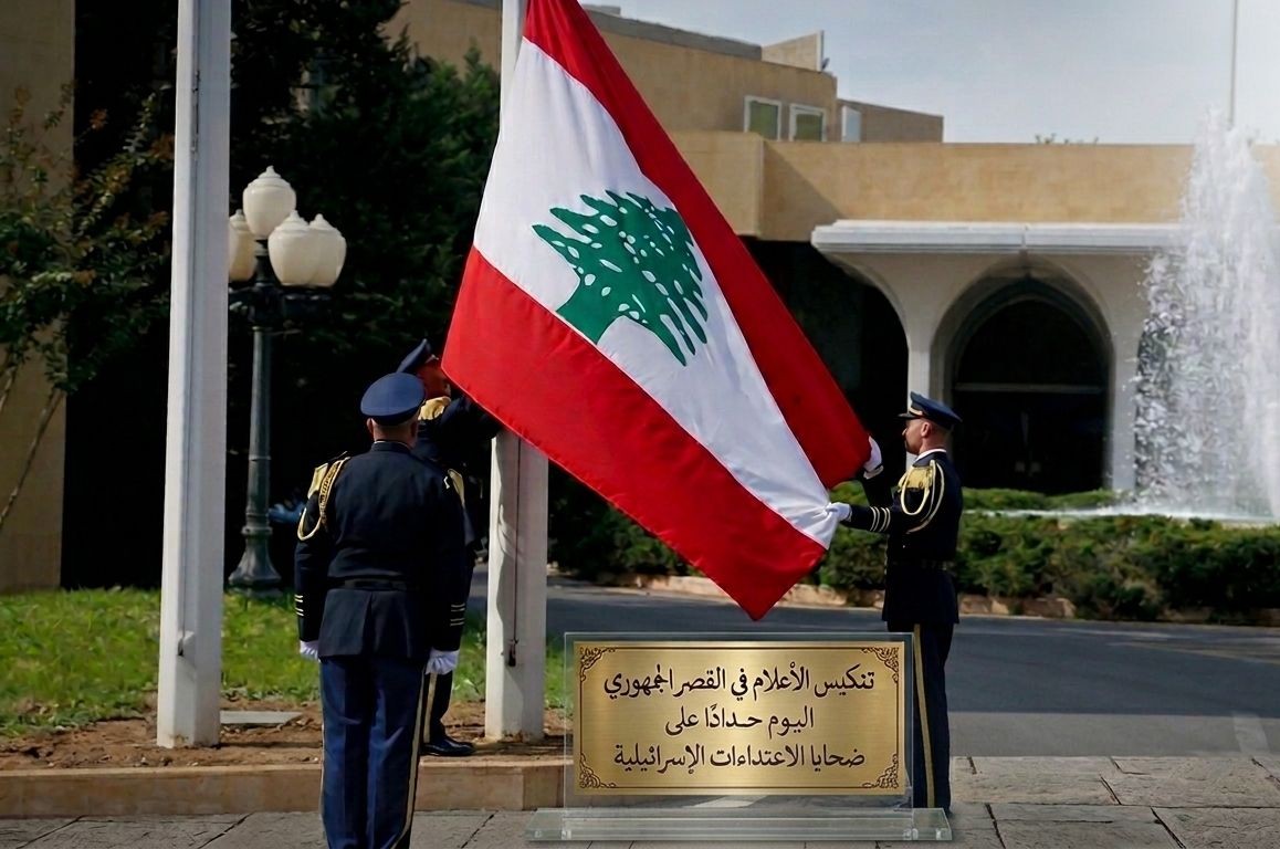 تنكيس الأعلام في القصر الجمهوري حداداً على ضحايا الاعتداءات الإسرائيلية